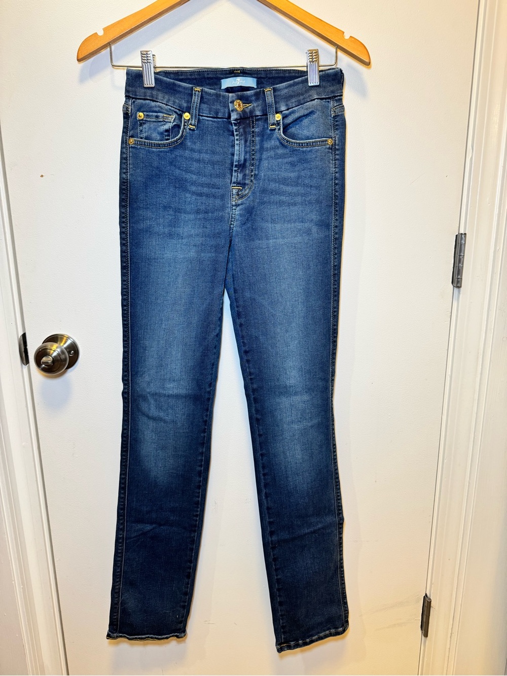 7 For All Mankind Women's Kimmie Straight Leg Jeans - Dark Blue Denim Size 27